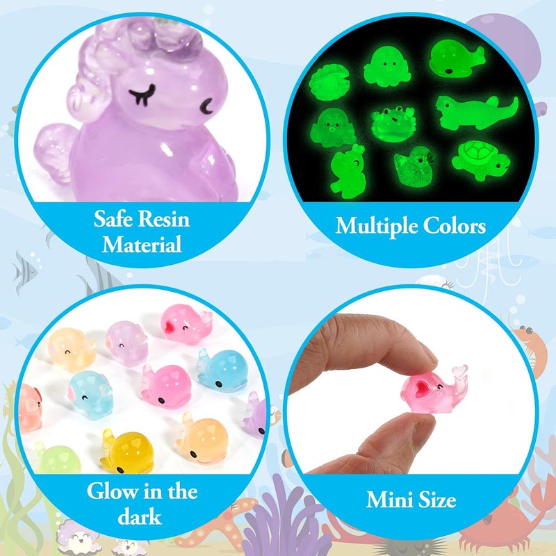 Lugailly Luminous Mini Resin Animals Figures to Hide, 72 PCS Small Animal Figurines Tiny Plastic Animals Bulk Glow in the Dark, Little Ducks Miniature Turtles Micro Unicorns for Fairy Garden Aquarium Decor - Image 4